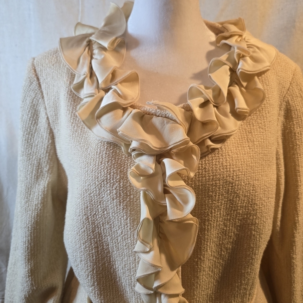 St. John Collection Cream Ruffle Blazer - Picture 2 of 10